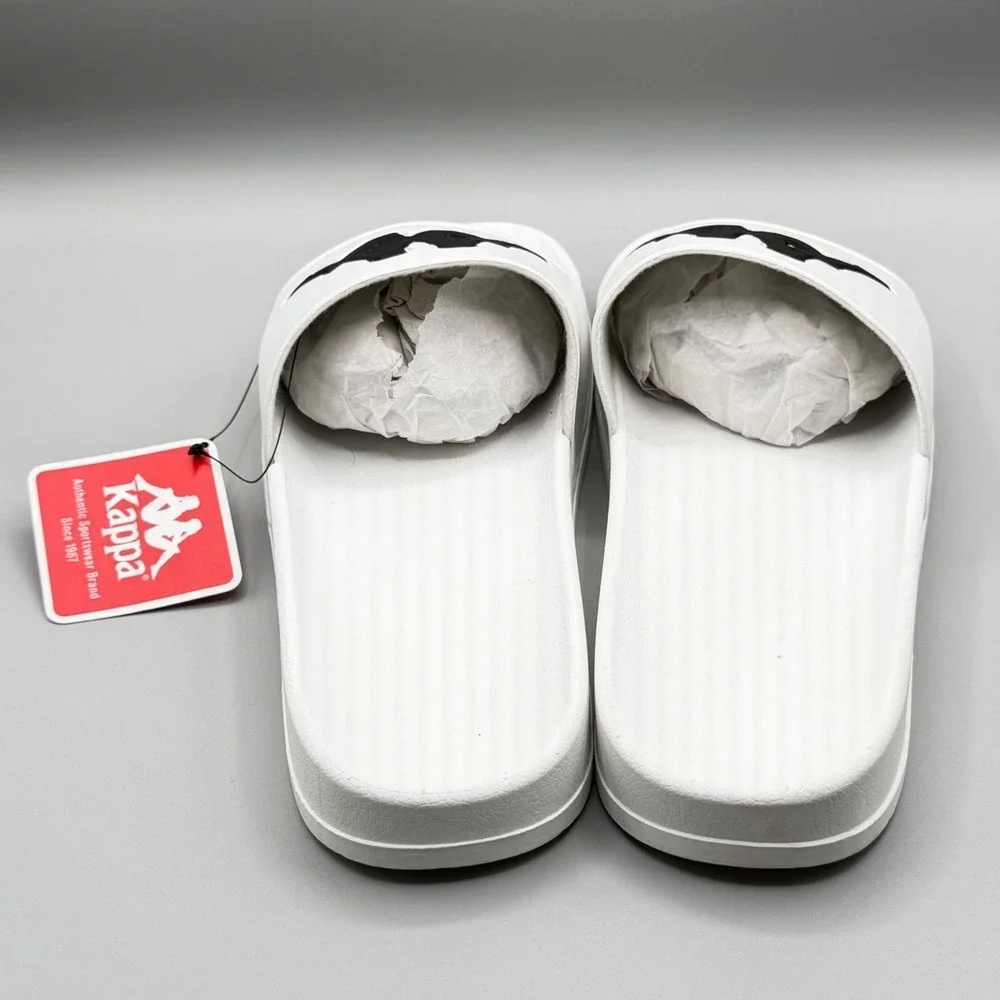 Kappa Authentic Adam 2 Slides White Black Sandals 303GAD0 Mens Size 10.5 US